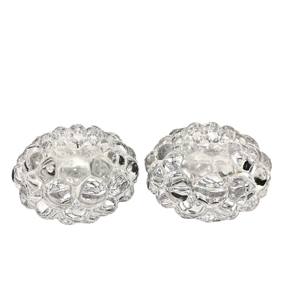 2 Vintage ORREFORS Crystal Art Glass Raspberry Votive Tea Light Holders Sweden